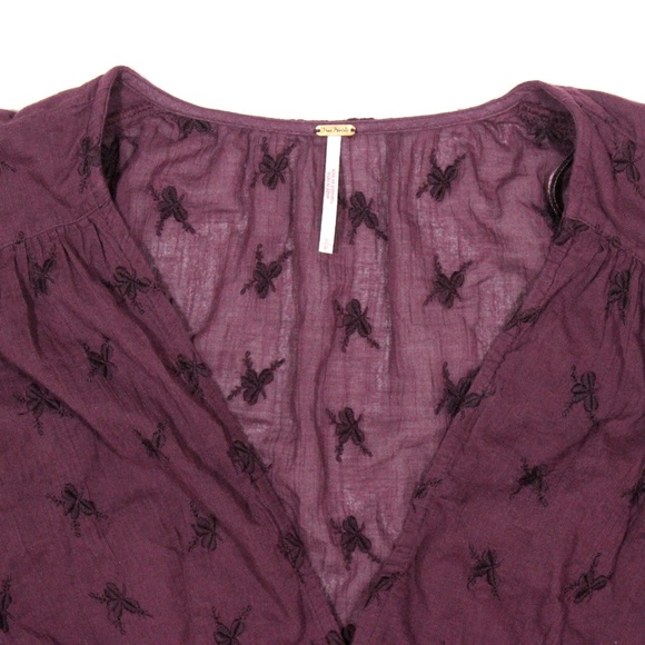 Free People Sheer Embroidered Lace V Neck Crop Top - Picture 5 of 6